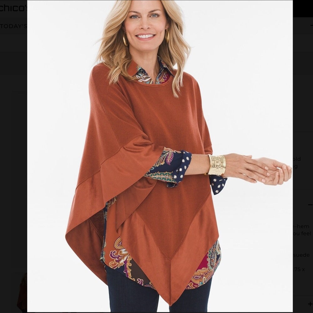 CHICO’S Suede-Trim Poncho Size  L-XL